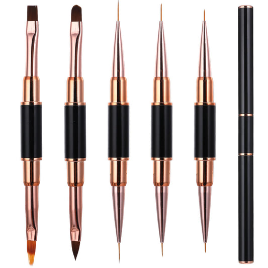 5 Pcs Double-Ended Acrylic Nail Art Brushes Set Nail Art Design Pen Painting Tools Nail Art Liner Brush Nail Dotting Pen Super Fine Striper Brush Set for Nail DIY Salon at Home