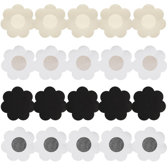 Sibba 20pcs Nipple Breast Covers Nipple Pasties Self-Adhesive Bra Stickers for Women Soft Satin Breast Flower-Shaped Petals Invisible Thin Nipple Cover Pad Girls Ladies Patry Dress (Beige & Black)