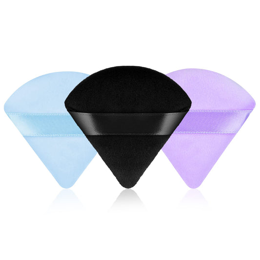 Sibba 3 PCS Face Sponges Triangle Velour Beauty Blender Makeup Setting Loose Powder Contouring Foundation Puffs Body Make Up Cleansing Holder Applicator Mini Blending Scrub Fluffy Pads(Mix-color)