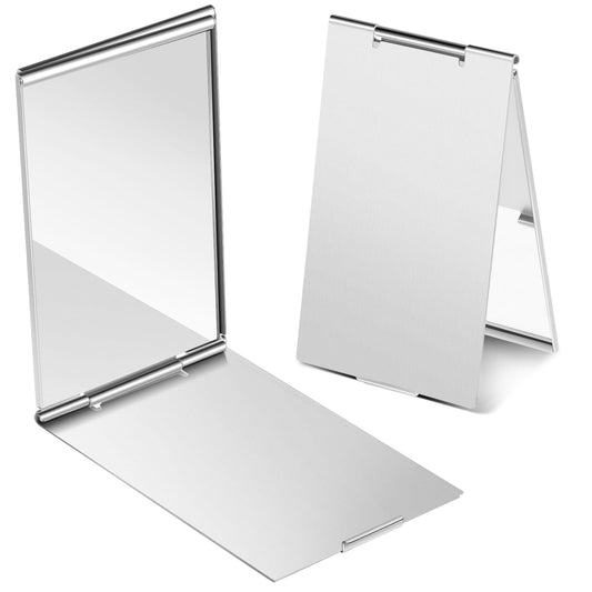 Dimeho 2 Pcs Portable Folding Mirrors Small Compact Vanity Mirror for Purse Mini Ultra Slim Pocket Travel Makeup Mirror Aluminum Shell Cosmetic Mirrors for Daily Work Business (3.34 × 1.99 Inches)