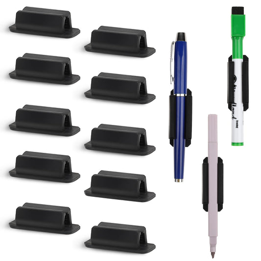 Dimeho 10Pcs Pen Holders Silicone Pen Holder for Desk Adhesive Pencil Holder/Marker Clip for Classroom Office Desk Accessories Teacher Supplies (black)