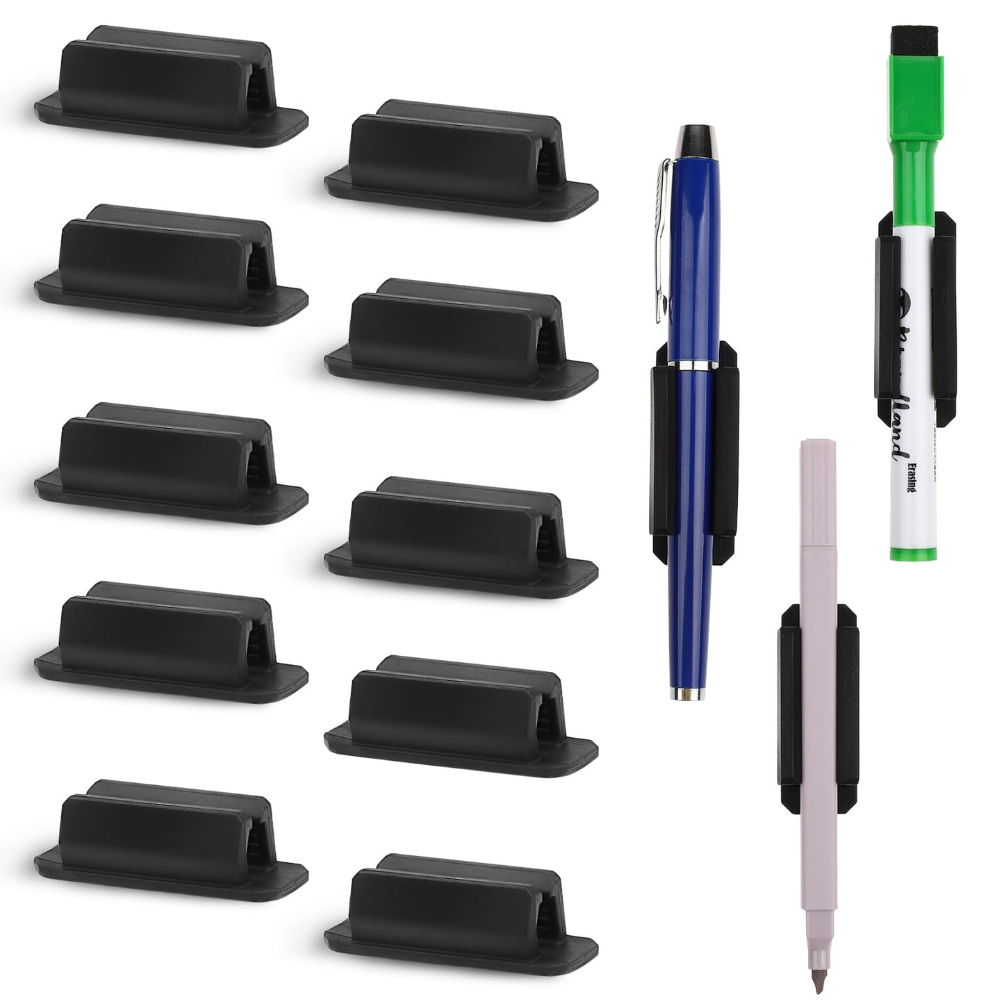 Dimeho 10Pcs Pen Holders Silicone Pen Holder for Desk Adhesive Pencil Holder/Marker Clip for Classroom Office Desk Accessories Teacher Supplies (black)