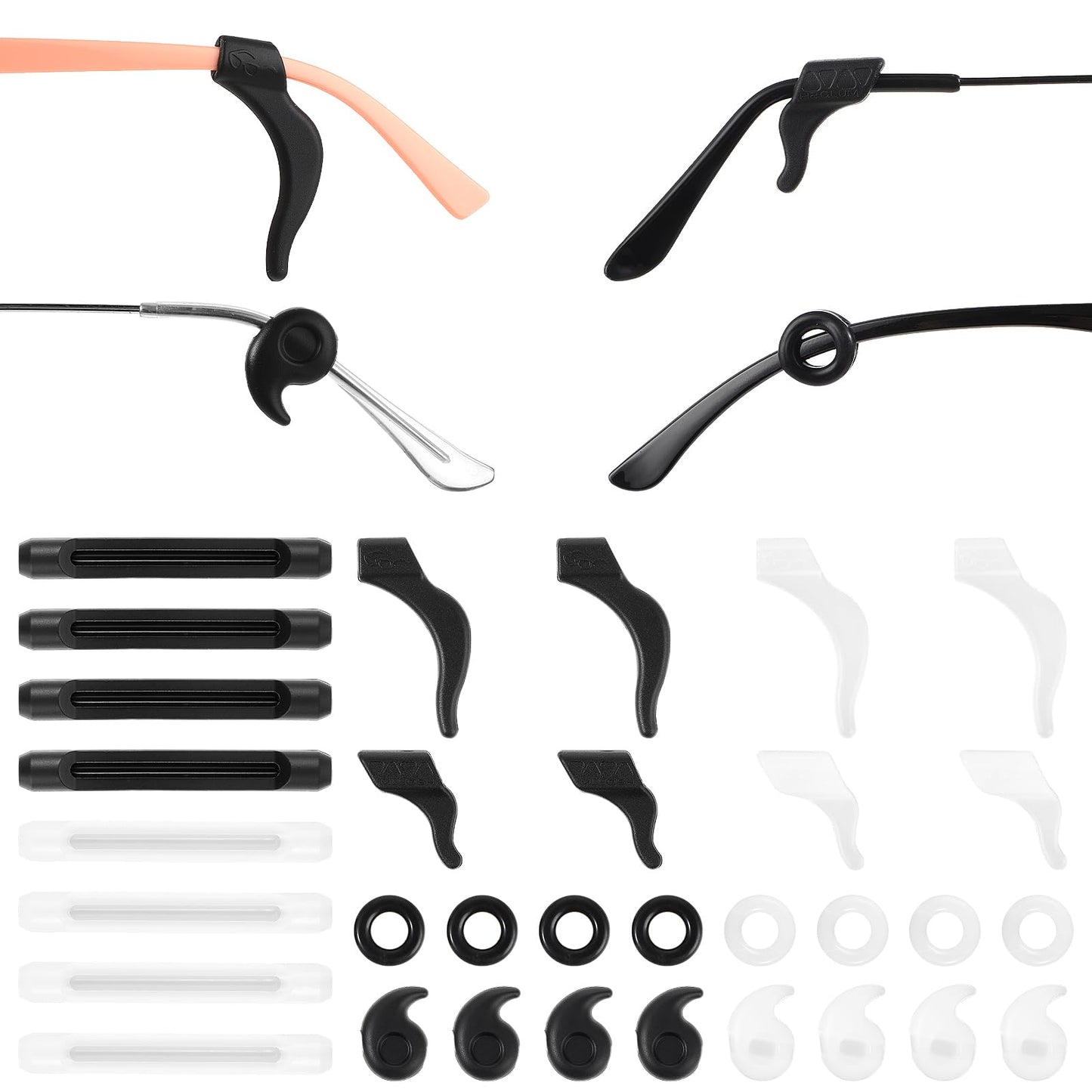 Sibba Glasses Ear Grip 16 Pairs Eyewear Retainers Silicone Ear Hooks Retainers Anti Slip Eyeglass Holder Stoppers Tips Sleeve Retainer Temple Retainer Fit Sunglasses, Reading, Sports, Study
