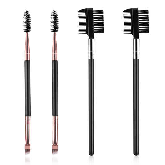 4 PCS Double-Sided Eyebrow Brush, 3-in-1 Makeup Tool Eyelash Comb Multifunction for Separating Lashes Eliminating Mascara Clumps and Grooming and Shaping Brows, Professional Eye Makeup Tools