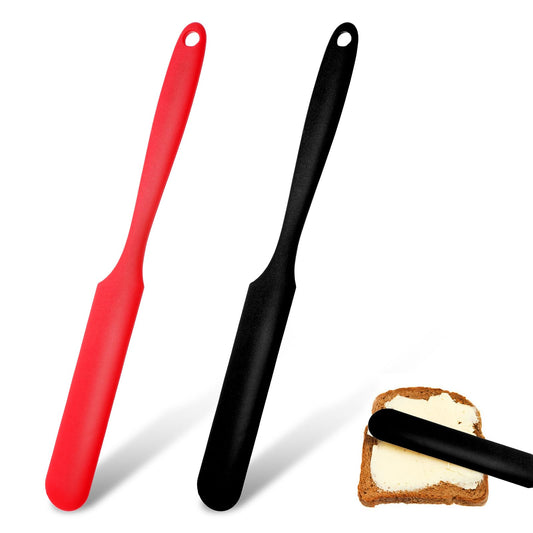 Sibba Silicone Jar Spatula 2 Pcs Scraper Long Handle Spreader Small Scraper Portable Scrubber Red Black Applicator Blender Spoon Cooking Utensils for Kitchen Baking Peanut Butter Cake Icing