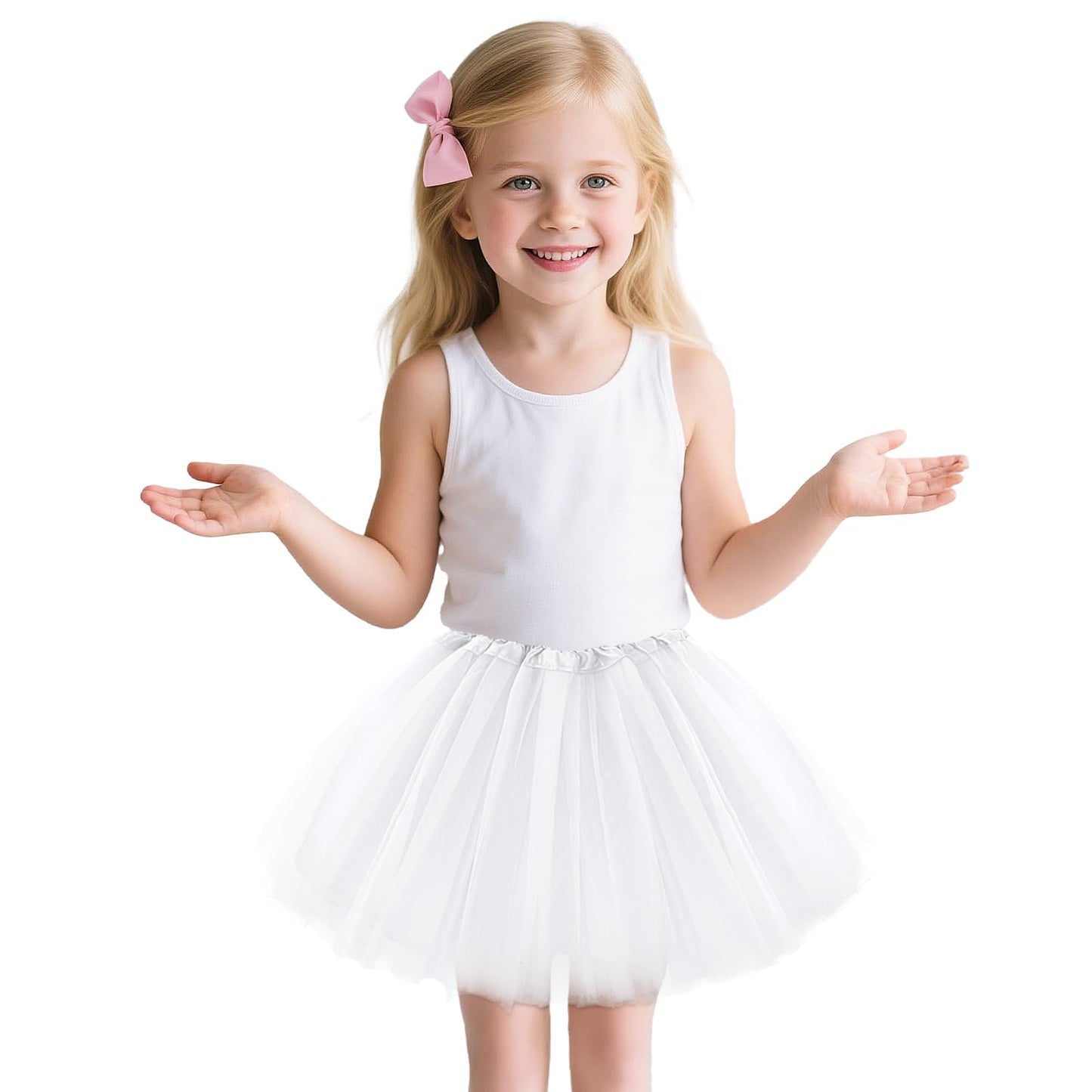 2Pc Tutu Skirts for Women Tulle Ballet Dance Dresses 3 Layered Girl Short Skirt Colorful Running Skirts Princess Rave Costume Halloween (UK, Numeric, 62, Regular, White)