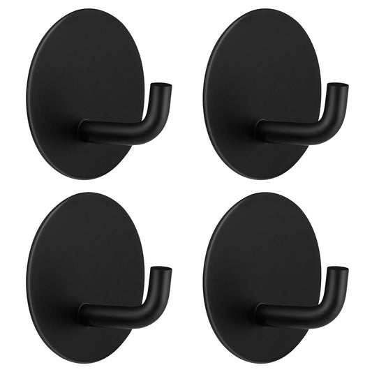 COMNICO 4Pcs Shower Hook Stainless Steel Waterproof Heavy Duty Self Adhesive Wall Hooks Suction Cup Mirror Glass Towel Holder Hanging Robe Loofah Clothes for Bathroom Kitchen Door (Matte Black)