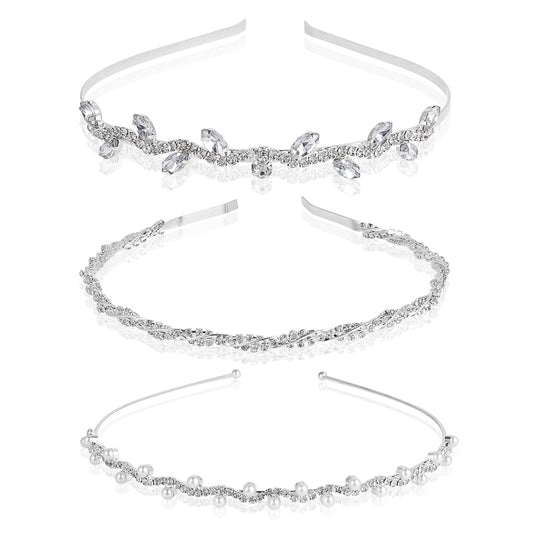 Sibba 3 Pcs Silver Crystal Tiara Crowns, Bride Headband Pearl Princess Tiara Rhinestone Crown for Bridal for Girl Women Decoration Hair Hoops Wedding Accessories for Bride Bridesmaid Princess Girl