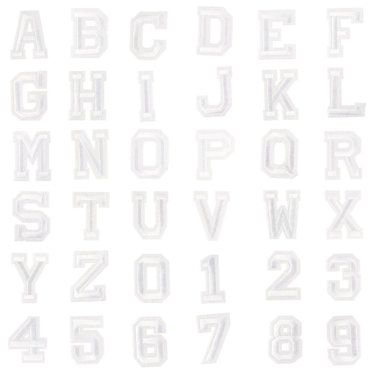 Dimeho 36 Pcs Iron on Letters and Numbers Patches Vinyl Embroidered Alphabet Stickers Letters A-Z Numbers 0-9 Applique for Clothes Jeans Dress T-Shirt DIY Craft Accessories(White)