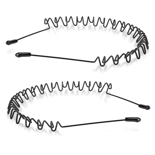Sibba 2 PCS Wavy Headbands Hairbands Head Bands 90s Braids Hair Accessories Black Non Slip Face Wash Comb Thin Curly Metal Spring Wire Make Up Headwear Hoop For Women Mens