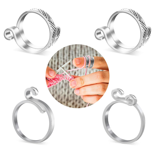 Dimeho 4 Pack Adjustable Knitting Rings Crochet Finger Loop Yarn Guide Holder Weaving Hook Braided Open Thimble for DIY Craft Accessories Women Mother Grandma Thanksgiving Presents