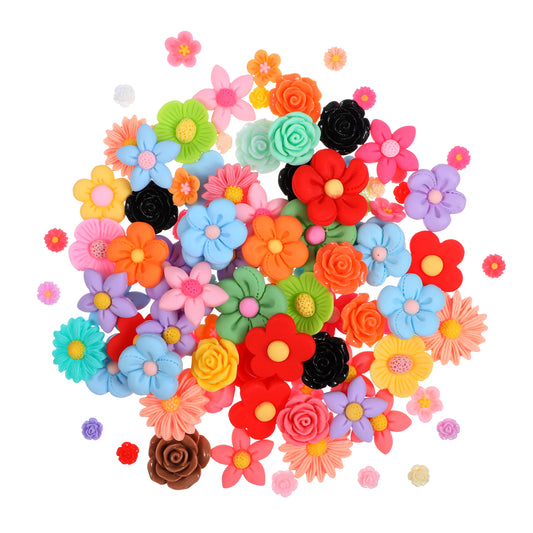 100 Pcs Flower Resin Charms Mini Flower Beads Charms Cabochons Embellishment Mixed Colors Resin Slime Charm Flatback Daisy Flowers Charm for Craft Making Scrapbooking Accessories DIY Hair Clip Decor
