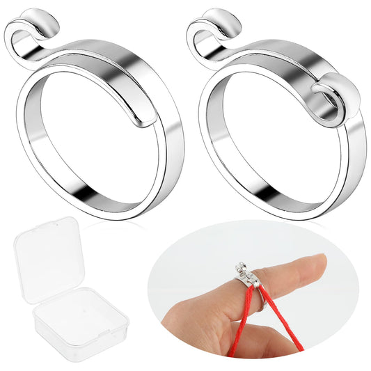Dimeho 2 Pack Adjustable Knitting Rings Braided Crochet Yarn Guide Tension Rings Holder Cute Wide Open Weaving Hook Finger Loop Crocheting Thimble for Knit Sweater Scarf Handicrafts DIY Craft