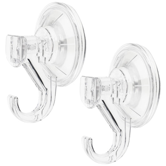 Suction Cup Hooks, 2 Pack Clear Heavy Duty Waterproof Reusable Shower Hooks, Removable Vacuum Suction Cup Hooks for Window, Glass Door, Hangers, Kitchen Tiles, Towel, Wall Decoration