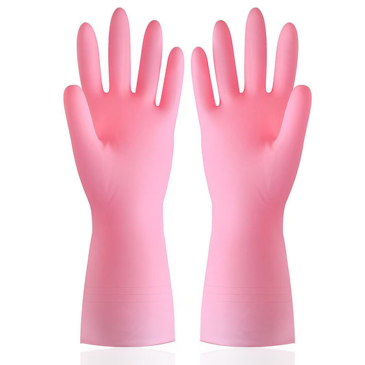 WLLHYF 1 Pair Cleaning Gloves for Household Kitchen Dishwashing Waterproof Flexible Durable Reuseable Emulsion Glove for Kitchen Dishwashing, Bathroom Cleaning (Pink L)