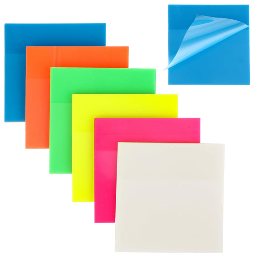 Sibba Transparent Sticky Notes 6 Pcs Bright Color Clear Sticker Waterproof Post Self-Stick Tips Translucent Tags Paper Writing Pads Supplies Fit Office, Home, Daily Use (Multicolor)