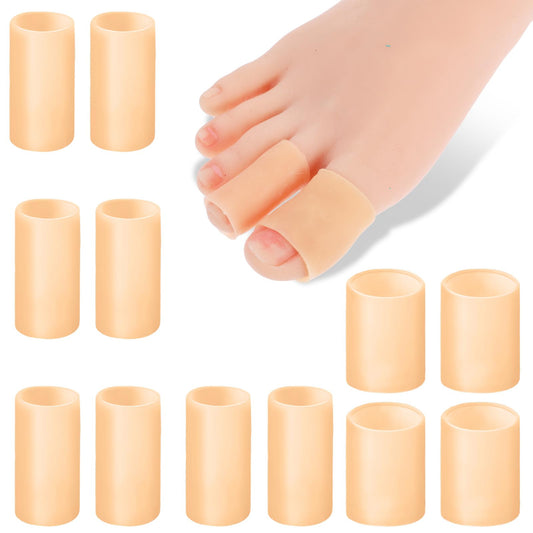 12 Pcs Silicone Toe Sleeves, Soft Gel Protector Toe Cushions Pinky Toe Sleeves Protectors Corn Protectors Toe Tube Pads for Hammer Toe Stubbed Toe Corns Calluses Protect(Skin Color)