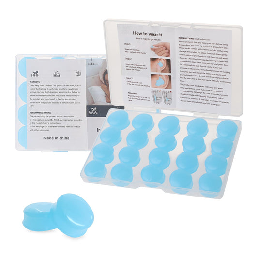 COMNICO 20pcs Silicone Ear Plugs for Sleeping Noise Reduction Super Soft Reusable Noise Cancelling Waterproof Swimming Earplugs Loud Noise Studying Working Travel Shooting Snoring Concerts