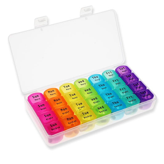 Sibba 1pc Weekly Pill Box Organiser 7 Day 4 Times A Day High Capacity Tablet Organiser Box with 28 Copartments Medicine Storage Box Medication Organizer to Hold Medication Vitamins Supplements White