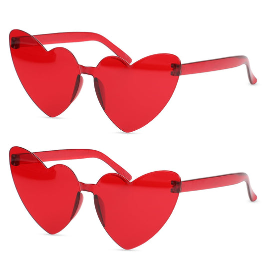 Sibba Frameless Glasses 2 Pcs Heart Eyeglass Trendy Sunglasses Candy Color Eyewear Transparent Spectacles Portable Eye Glasses Vibrant Sun Glasses Fit Women, Decoration, Travel, Gift(Rose Red)