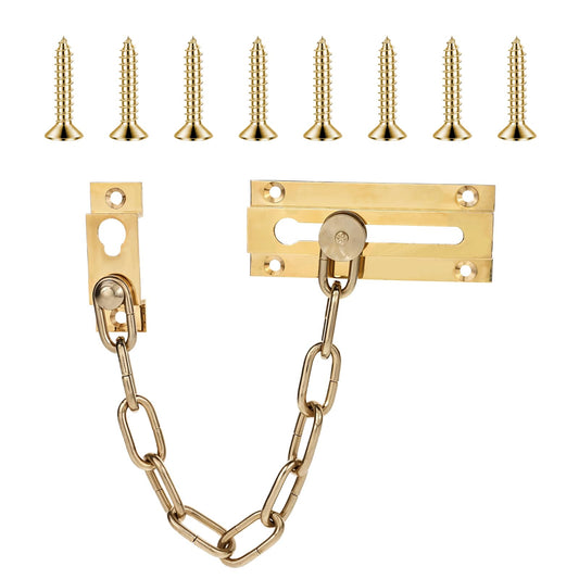 COMNICO Door Chain Lock, 1 Pack Security Door Chain Guard Solid Brass with 8 Screws Sturdy and Rust-Resistant Brass Chain Lock Door Guard for Inside Door and Extra Front Door Lock Kids Home Safety