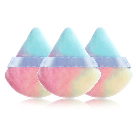 Sibba 3 Pieces Powder Puff Triangle Shape Face Makeup Puff for Loose Powder Foundation Soft Cosmetic Sponge Wet and Dry Powder Puff Pads Large Body Cotton Powder Cushion Puffs(Multicolor)