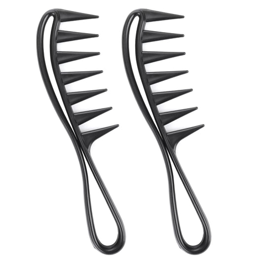 Wide Tooth Comb 2 PCS Curly Knotted Wavy Thick Thin Hair Care Massage Scalp Women Detangling Shower Wig Wet Brushing Large Smooth Grip Handle Detangle Plastic Pick Row Stylist Styling Tool Appliances
