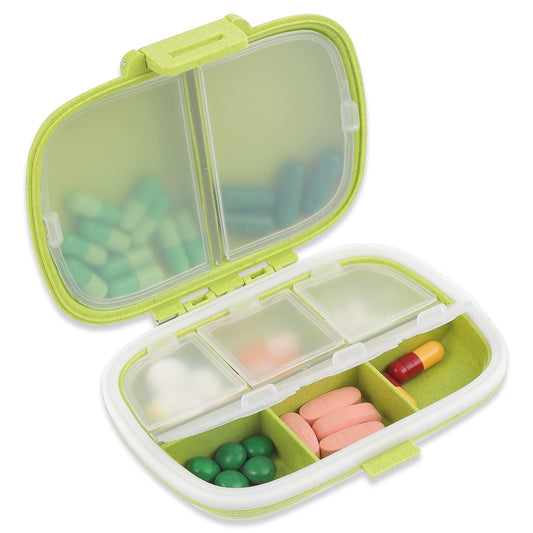 Sibba 1 PC Pill Organizer Box Medicine Case Pocket Holder Container Daily Portable Travel 7 Day 3 Times Medication Storage Weekly Dispenser Labels Reminder Individual Compartment Covers Lids(Green)