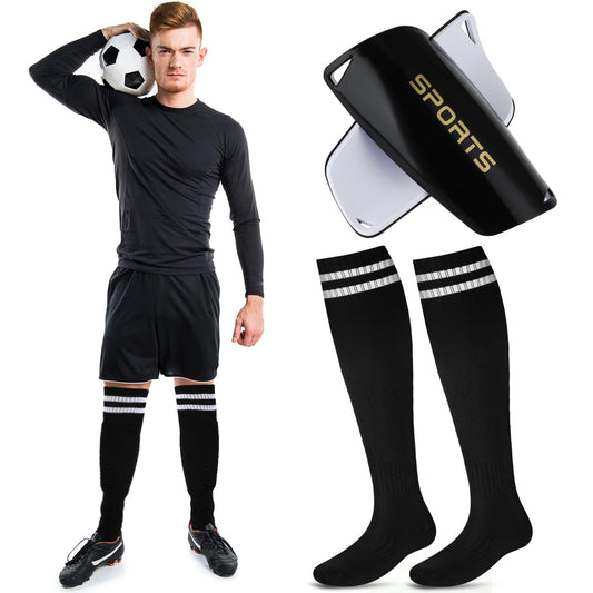 COMNICO Shin Guards Soccer Adult, 2 Pcs Football Calf Shin Pads Breathable Soccer Socks Elastic Shin Guards Sleeves Cushion Protection Soccer Gear for Boys Girls (Black)