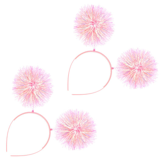 COMNICO 3 Pcs Pom Pom Headband Shiny Fashion Birthday Headband Sparkly Fluffy Ball Hair Hoops Antenna Headband for Women Girls Christmas Crazy Hair Day Rave Cosplay Fun Crazy Hat Accessories (pink)
