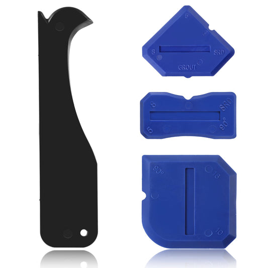 Dimeho 4 Pcs Silicone Caulking Tool Set Reuse Sealant Finishing Tool Grout Scraper Caulking Removal Pad Sealing Hand Caulk Removal Tool for Kitchen Bathroom Floor Sink Window Join Sealant(Blue)