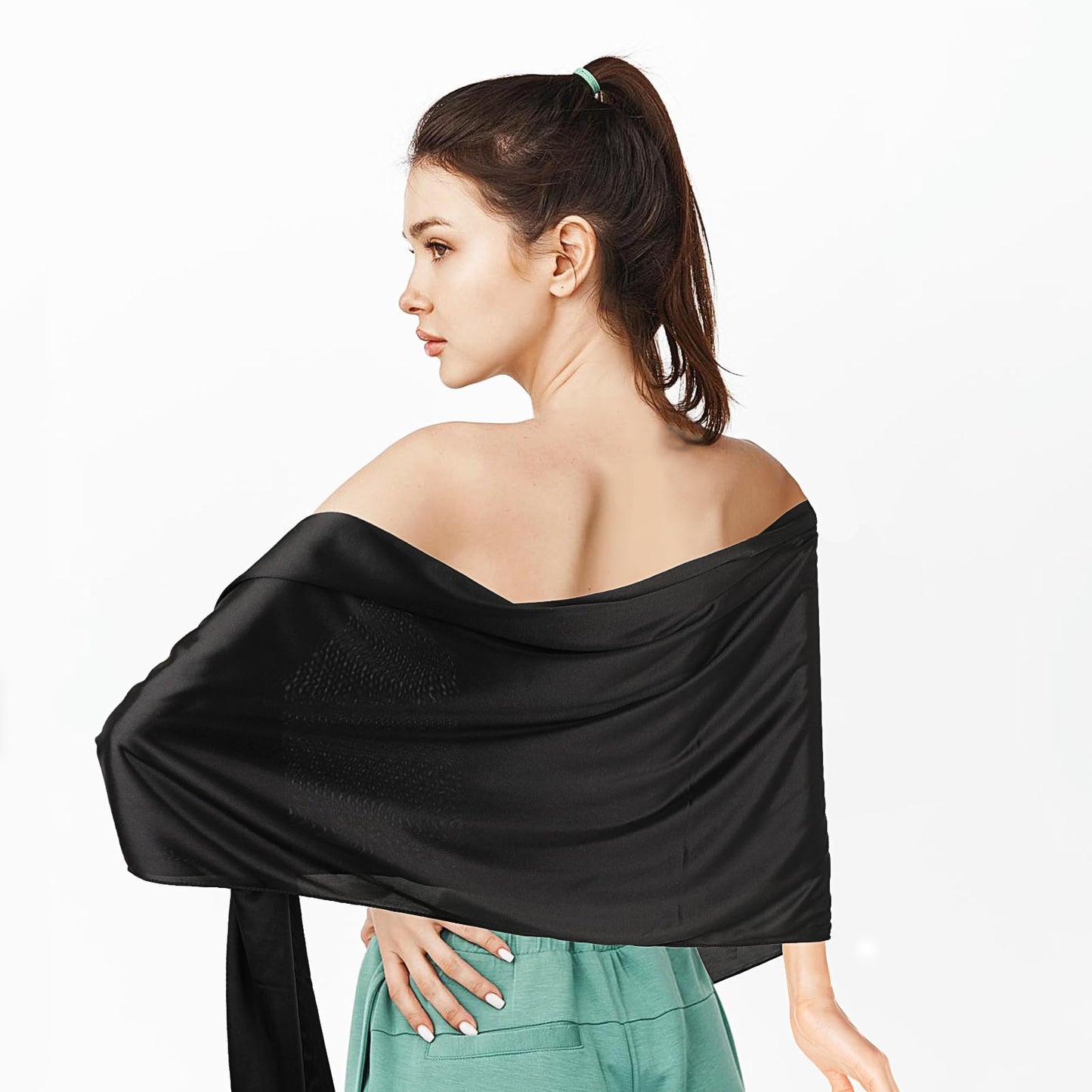 COMNICO Shawls and Wraps for Evening Dresses, Women Black Soft Scarf Formal Elegant Polyester Shawl Wraps Extra Long Shawls for Women Wedding Bride Bridesmaid Shawl