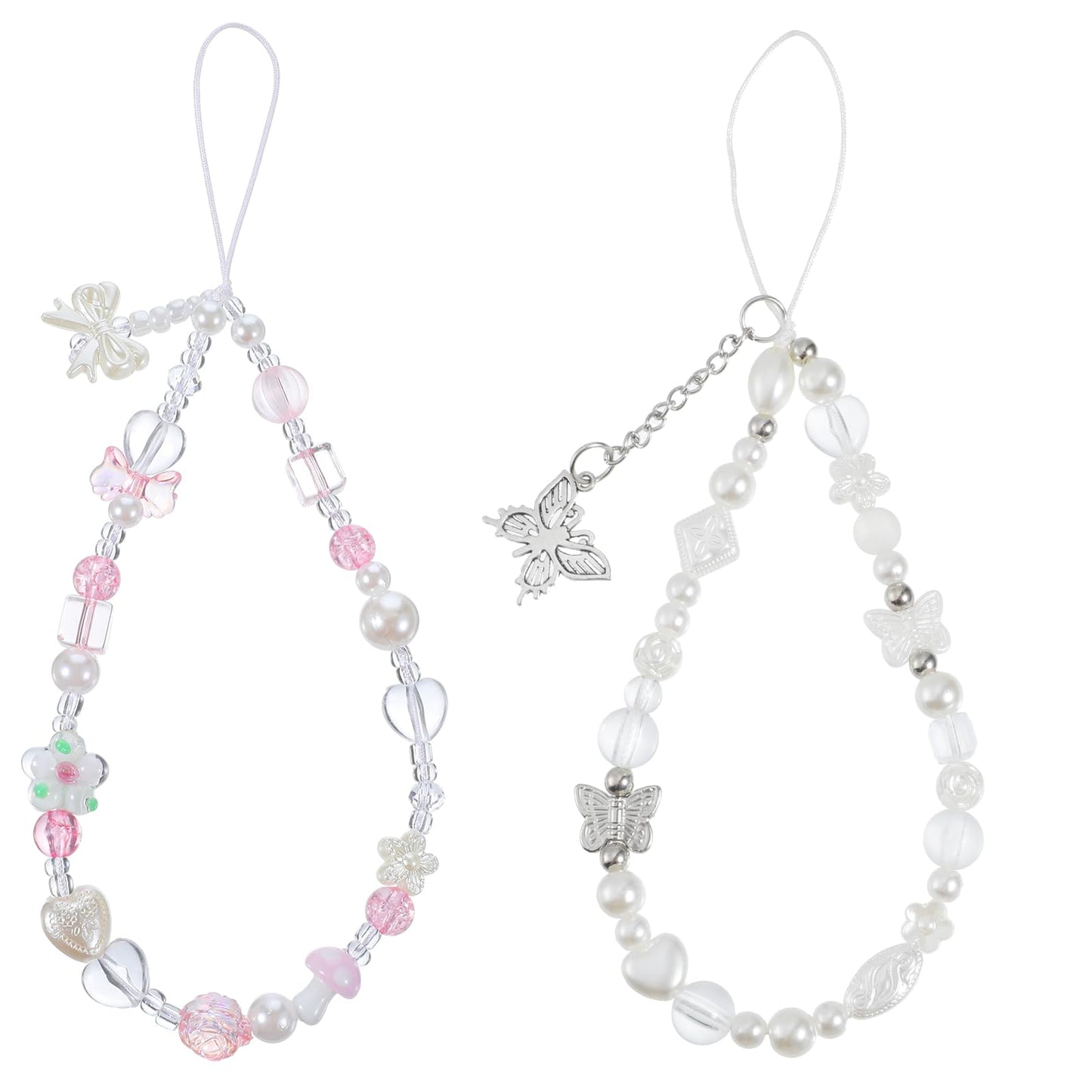 Hpmjz 2 pcs Beaded Camera Wrist Strap Phone Charms Straps Cute Pearl Digital Camera Charm Lanyard Beaded Phone Bracelet Strap Aesthetic Love Pendant for Women Wallet Keychain Decoration Jewelry