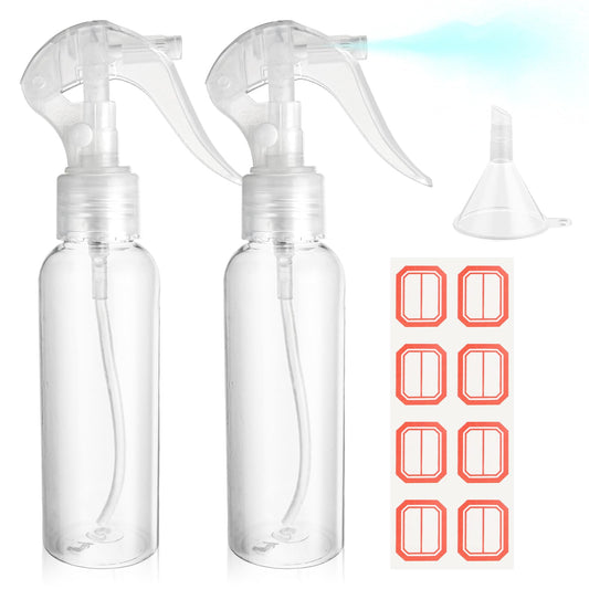 2 Pack Small Spray Bottles 3.5oz/100ml Plastic Hair Spray Bottle Clear Empty Travel Bottle Fine Mist Reusable Liquid Container for Salons Essential Oils Water Squirt (Transparent, 3.5 OZ- 100ml)