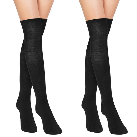 Sibba Thigh High Socks Over the Knee Length Socks for Women Girls Extra Long Cotton Thigh High Socks Stockings Over Knee Leg Warmers School Socks for Sport Daily Wear Cosplay Party Christmas, 2 Black