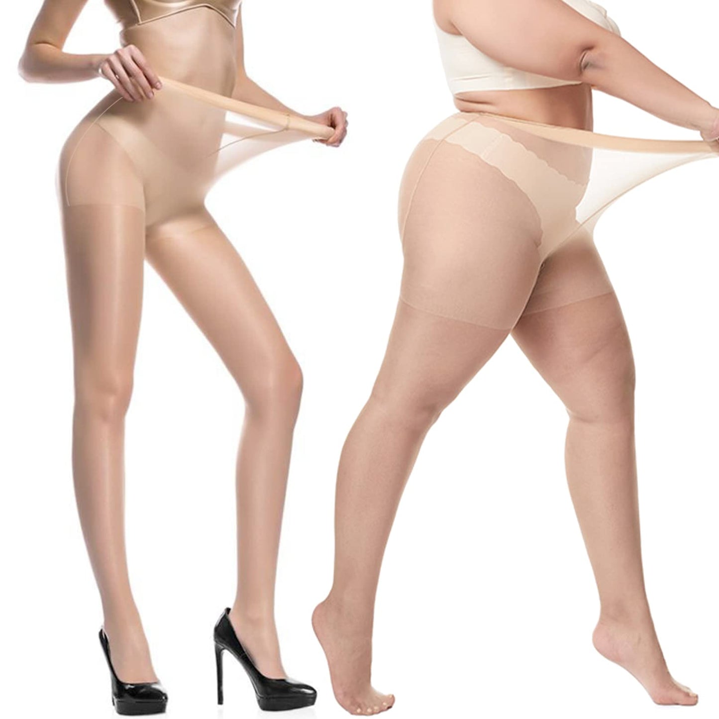 Sibba 2 Pairs Sheer Tights for Women 20D Ultra Thin Pantyhose Control Top Soft Panty Hose High Waist Reinforced Toes Plus Size Run Resistant Shaping Tight Comfort Stretch Long Socks (60-120KG/Nude)