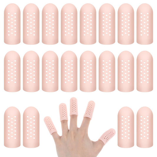 20pcs Gel Finger Cots with Air Hole Gel Finger Protectors Finger Covers Protection for Finger Tips Breathable Finger Caps Gloves Silicone Finger Protectors Toe Sleeves for Wound Finger Cracking Relief