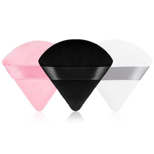 Sibba 3 PCS Face Sponges Triangle Velour Beauty Blender Makeup Setting Loose Powder Contouring Foundation Puffs Body Make Up Cleansing Holder Applicator Mini Blending Scrub Fluffy Pads(Multi-colored)