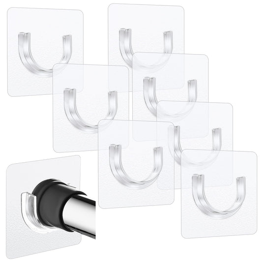 Sibba Adhesive Shower Curtain Rod Holder 8 Pcs Sticky Curtain Bracket Invisible Rod Retainer No Drilling Rod Tension Hooks Wall Mount Holder Liners Support Heavy Duty Wall Hold Tool