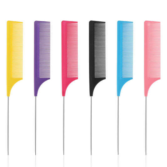 6 Pcs Rat Tail Combs for Women, Stainless Steel Pintail Tail Carbon Fiber Heat Resistant Teasing Fine Tooth Comb Hair Accessories Combs for Styling (Multicolor)
