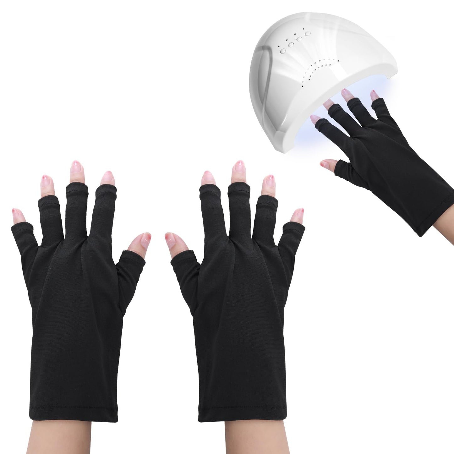 Sibba Anti UV Gloves Gel Manicures Glove Professional Protection Stretchy Fingerless Gloves Nail Art Skin Care UV Shield Gloves for Home Outdoor (Black)
