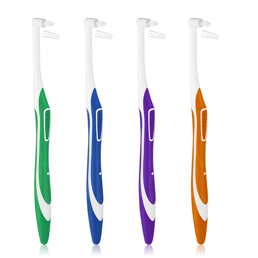 COMNICO 4pcs Tuft Toothbrush Single Tufted Slim Interspace Teeth Brushes End-tuft Tapered Compact Soft Dental Brushes for Detail Cleaning (Green + Blue + Yellow + Purple)