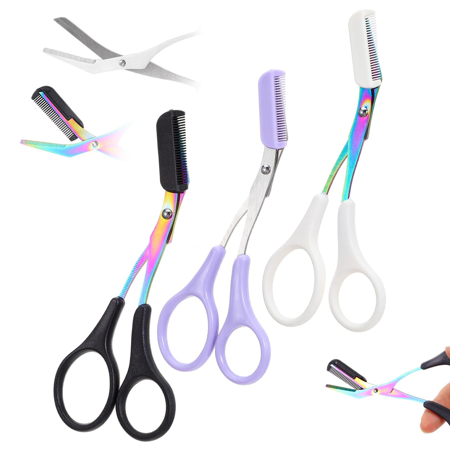 3pcs Eyebrow Trimmer Scissor with Comb Professional Precision Eyebrow Grooming Shear Scissors Eyelash Trimming Scissors with Comb and Non-Slip Finger Grips Hair Removal Eyebrow Scissors for Men Women