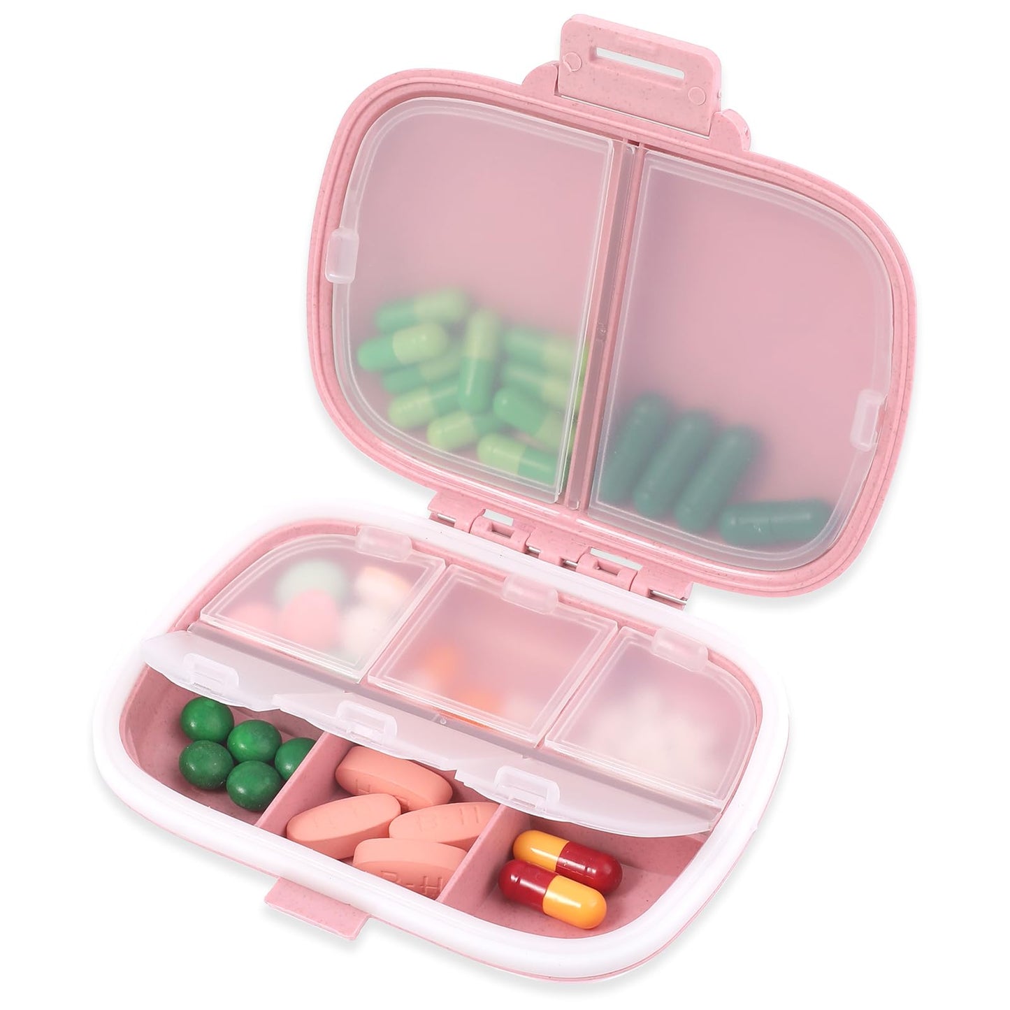 Sibba 1 PC Pill Organizer Box Medicine Case Pocket Holder Container Daily Portable Travel 7 Day 3 Times Medication Storage Weekly Dispenser Labels Reminder Individual Compartment Covers Lids(Pink)