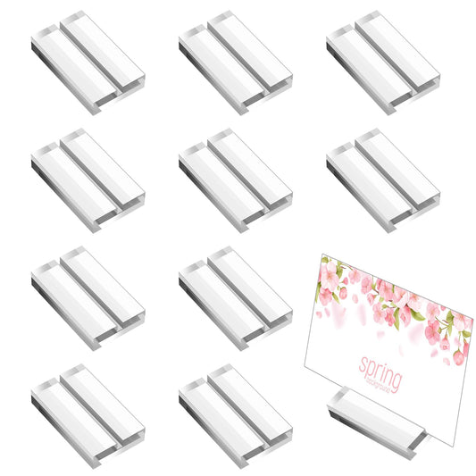 Dimeho 10 Pcs Acrylic Place Card Holders, Acrylic Name Card Holders Clear Table Number Stands Picture Display Holder for Wedding Dinner Home Party Events Decoration 1.97× 1.18inch