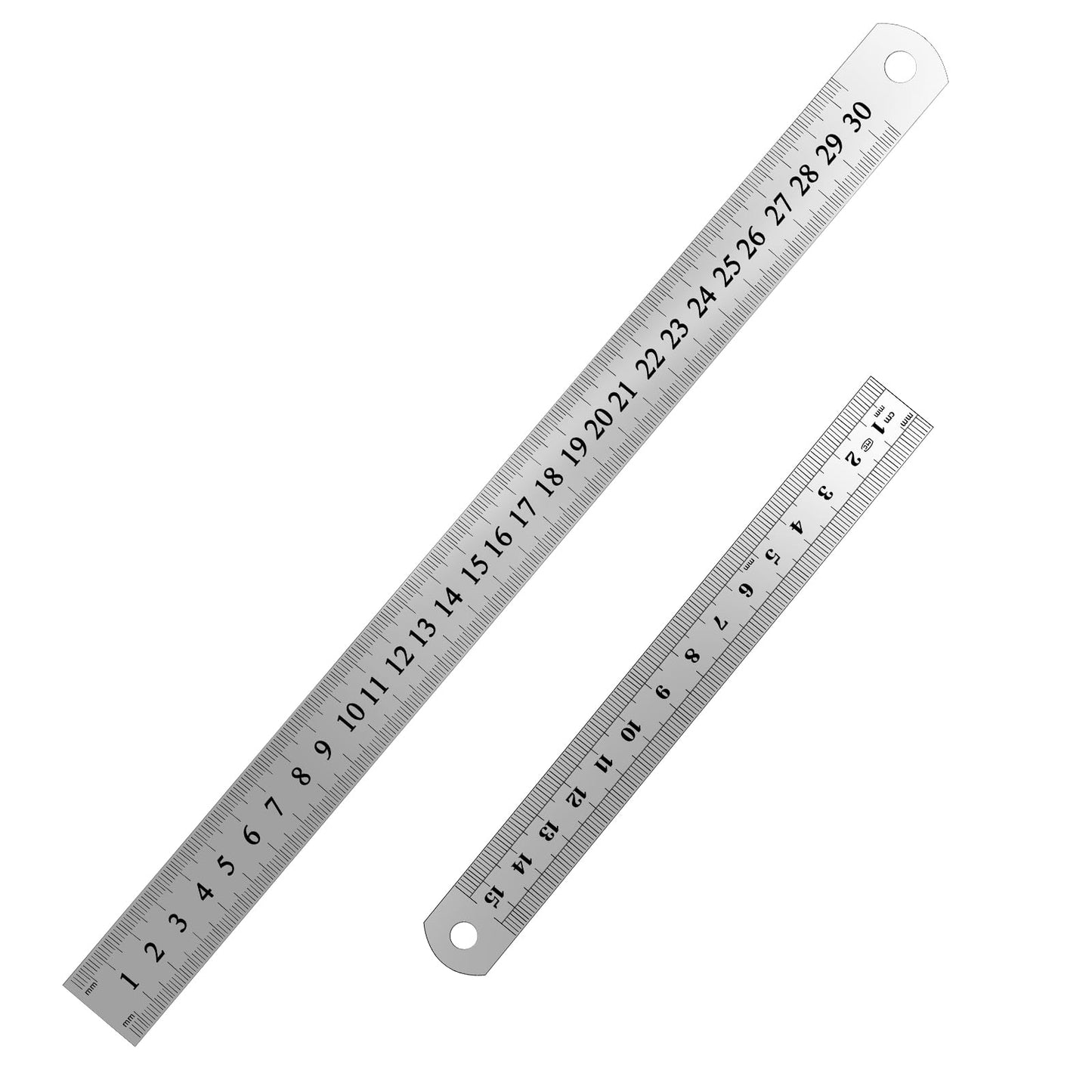 2Pcs Metal Ruler Silver Stainless Steel Straight Edge Ruler Precision Drawing Measuring Ruler Standard Centimeter Measurement Tools for Students School Office Home Engineering Drafting Supplies