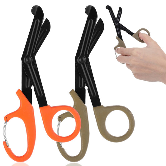 Tuff Cut Utility Safety Scissors, 2 Pcs Shears with Carabiner Stainless Steel Scissors Utility Scissor Household Scissor for Home Garden Cutting(Orange,Grey)
