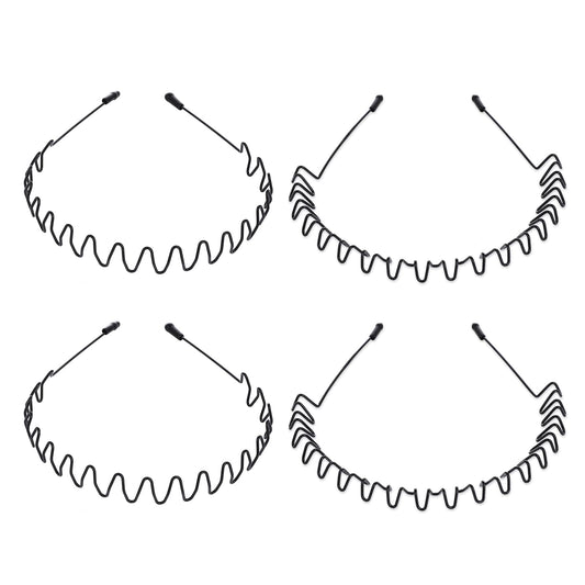 Sibba 4Pcs Metal Headband Hair Hoop Black Hairband Spring Wave Unisex Flexible Head Band Women Men Hair Accessories Christmas Party No-slip Hair Band Clips for Sports Yoga