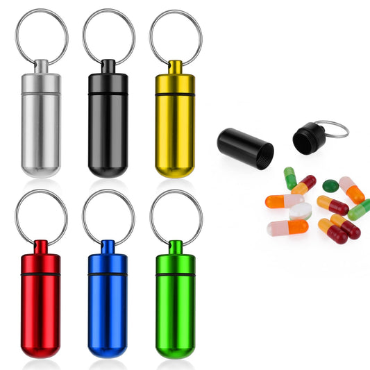 Sibba 6 PCS Pill Organizer, Mini Portable Keychain Waterproof Medicine Bottle, Small Travel Case with 6 Compartments for Medicine Storage, Earplug Carrying Storage, Outdoor Activities