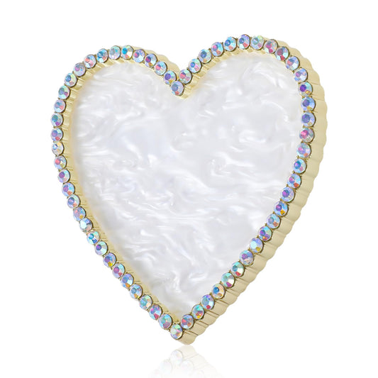 Sibba Resin Nail Art Palette, Golden Edge Nail Mixing Palette with Diamond, Polish Color Mixing Plate, Nail Holder Display Board, Heart Shape Cosmetic Mixing Tools for Women and Girls(White)